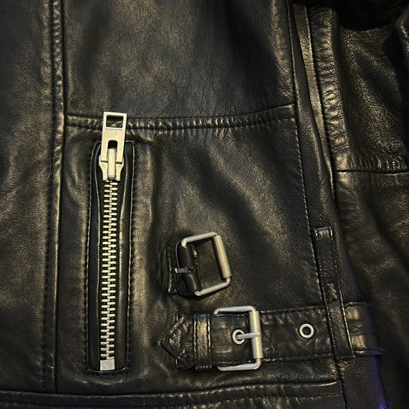 All Saints Black Leather Biker Jacket with Quilted Shoulders (Papin) - Picture 8 of 11